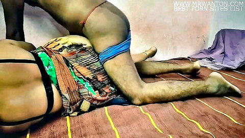 Hairy Indian man fucking exposed pussy of South Asian wife doggy style on floor