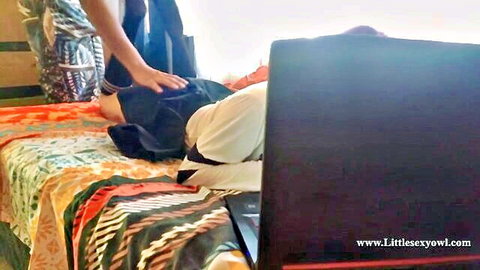 Stepdad interrupts stepdaughter's homework with intimate advances on bed