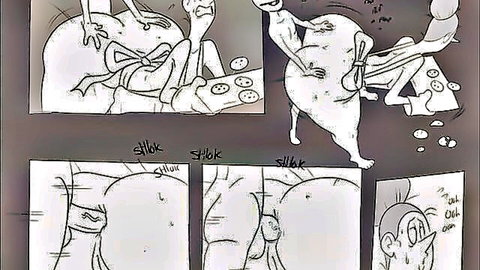 Claire's big belly stuffing with pancakes and special guest in erotic comic panels