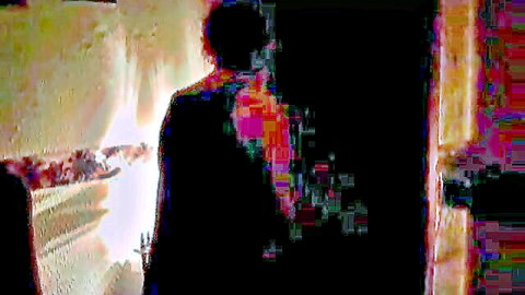 Very old skinny granny silhouette in dim light