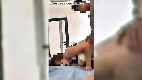 Blurry thumbnail of young guy roughly fucking MILF in forced position on bed
