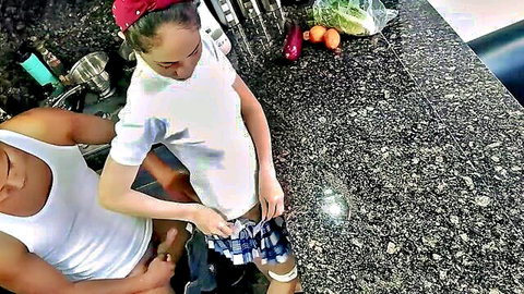 Natalia in schoolgirl outfit fucked by neighbor repairman from behind