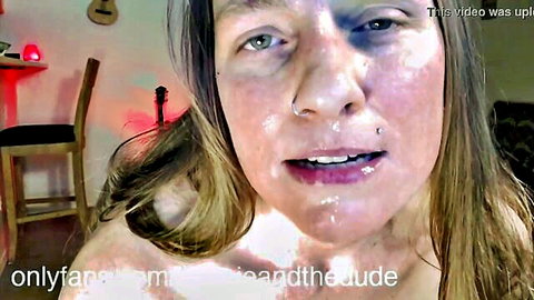 BunnieAndTheDude: Blonde model gagging with spit and fluids on face, intense fetish closeup