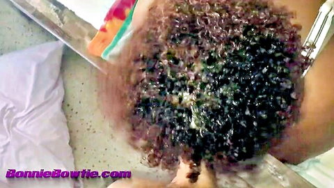 Andy Savage's curly-haired fan with cum on hair after sloppy deepthroat
