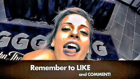 Brunette German Goo Girls model with open mouth, ready for cum in intense anal scene