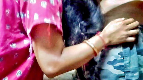 Homemade Indian newly married couple in intimate embrace