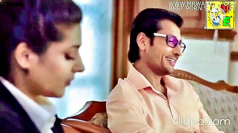Desi woman in blouse seduces man in shirt during romantic office tease