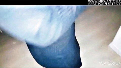 Girlfriend in white leggings and blue top, teasing POV from below for passionate home sex