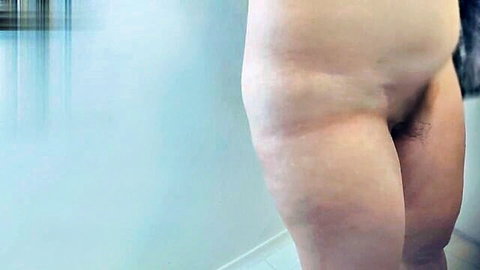 Amateur close-up of curvy wife's hairy pussy and thick thighs