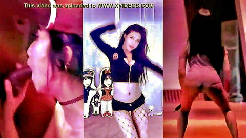 Asian women in sexy jackets, shorts, and fishnets posing seductively in hardcore PMV
