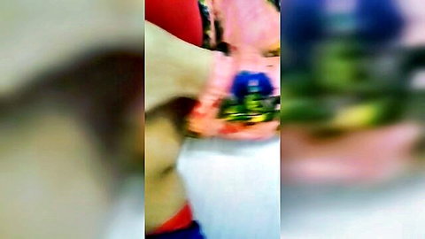 Blurry closeup of girlfriend in red outfit during intimate sex
