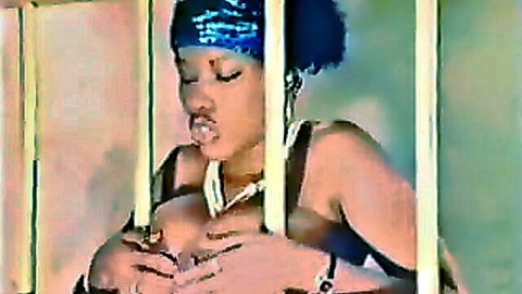 Eboney Ayes 1990s ebony classic: topless behind bars tease