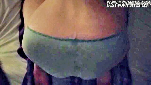 Amateur wife in green top poses from behind for hubby cumshot compilation
