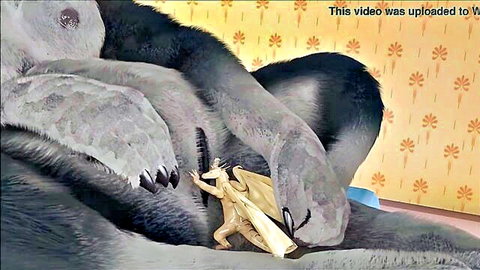 Tiny tan girl with wings strokes massive erect gorilla cock in hairy beast fantasy cartoon
