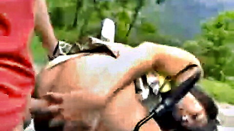 Amateur couple outdoor sex adventure in forest, passionate doggy style