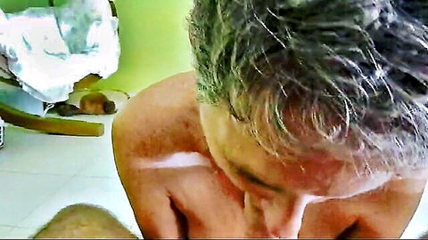 Submissive older gray-haired man in amateur POV blowjob scene