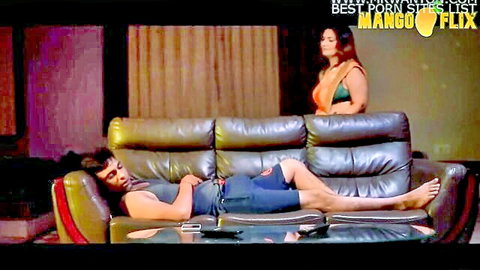 Seductive Indian bhabhi in saree eyes sleeping devar on couch