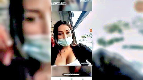 Masked woman with deep cleavage in amateur porn thumbnail