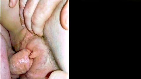 Close-up of wet shaved pussy spread and licked by tongue in amateur oral sex