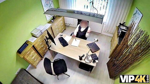 Russian girl seduces credit agent in office desk scene, VIP4K
