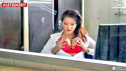 Anna Polina as naughty French teacher in unbuttoned white shirt and red bra