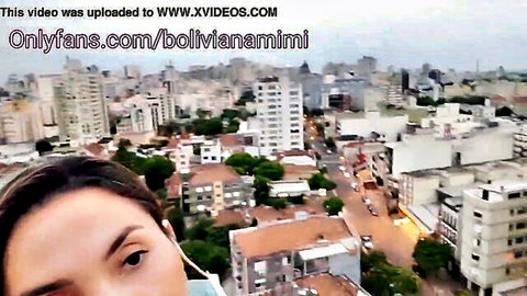 Bolivianamimi on balcony with city view, squirt action