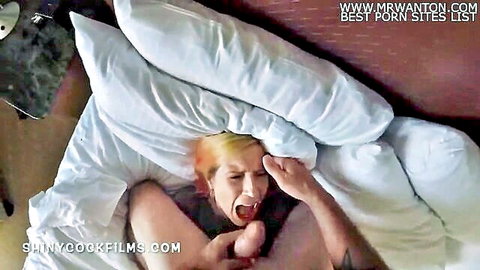 Blonde stepmom eagerly takes stepson's cock in intense bedroom encounter