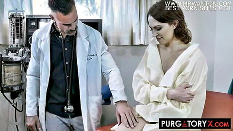 Lily exposing breasts during doctor exam in fertility clinic scene