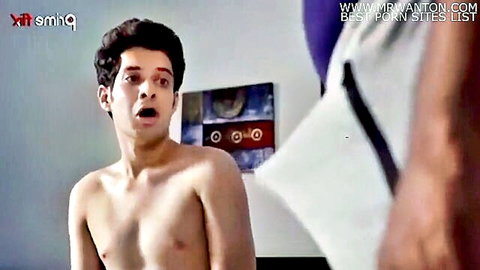Shocked young Indian guy shirtless in steamy web series scene