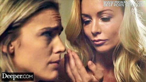 Blonde Kayden consoles Ryan in intimate face touch, Deeper lesbian scene