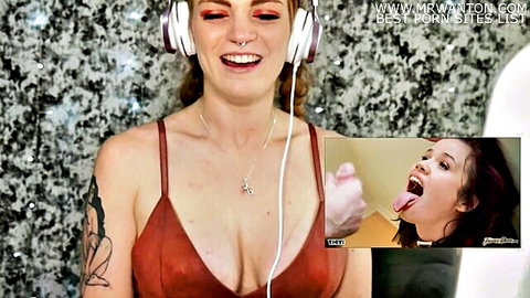 Carly Rae Summers reacts to no mercy anal porn, smiling in headphones