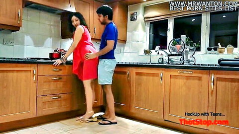 Indian stepmom in red dress bent over for stepson sex