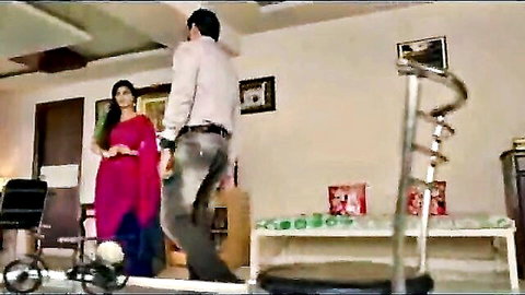 Hot Indian Telugu couple in cheating scene, woman in red saree