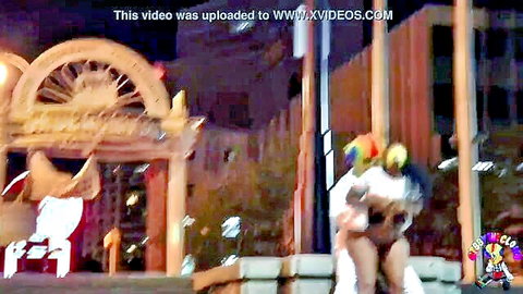 Outdoor night fuck with corona virus costume and woman in white outfit