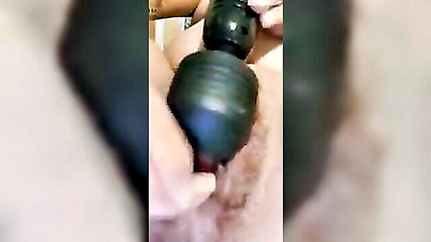 Close-up wet hairy pussy stimulated by black vibrator