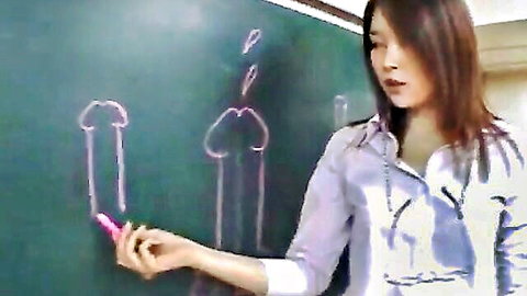 Japanese teacher draws pink cocks and balls on classroom chalkboard