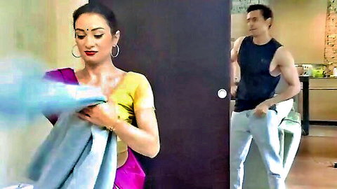 Desi woman in sari caught stealing by muscular landlord, forced encounter