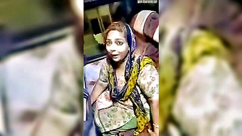 Bold Indian lady in traditional saree and dupatta in car, dirty Hindi talk