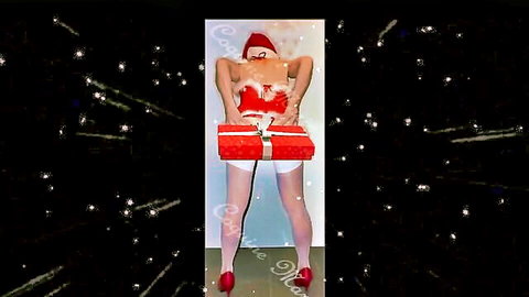 Voluptuous Santa mommy posing topless with red gift box