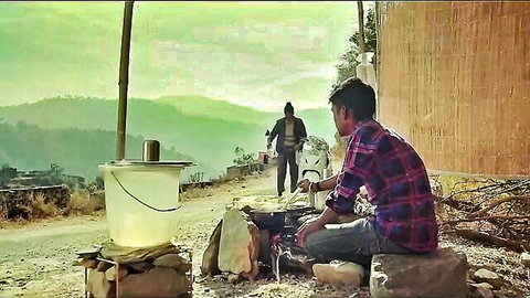 Rural Indian men cooking outdoors in hills, ft. Nehal