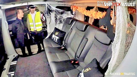 Jasmine Jae as busty police officer in Halloween van sex scene