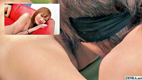 Uncensored Japanese woman in game show as blindfolded man inspects her pussy