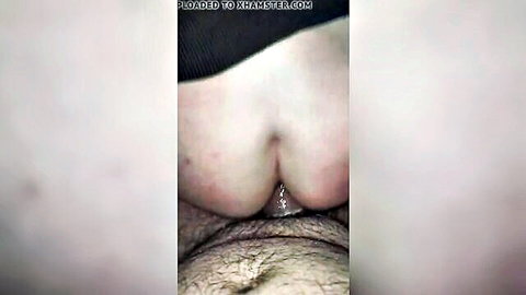 Close-up POV of woman's gaping wet anus with man's thick hairy cock at her tight asshole entrance