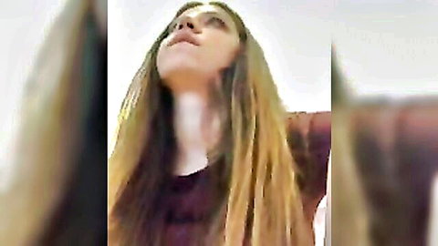 Blonde girl in ecstasy, masturbating on video conference call