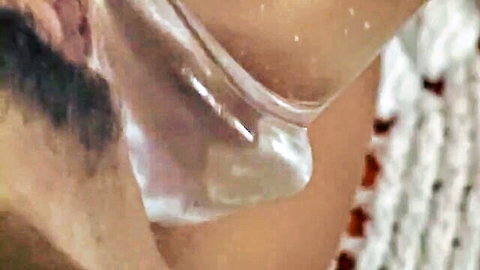 Blonde MILF deepthroats transparent dildo bulging her cheek and throat