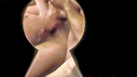 Voyeur keyhole view of German couple fucking, nude bodies in action