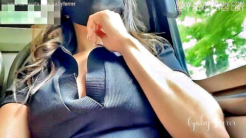 Gaby Ferrer teases in deep V-neck dress on public bus risky game