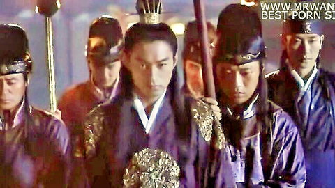 Group of Asian men in historical Korean drama costumes, serious expressions