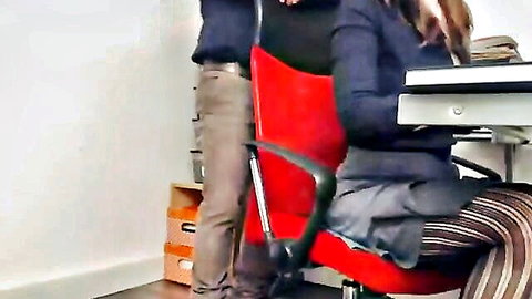 Secret cam catches busty secretary in stockings teasing boss at desk