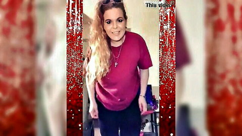 Blonde amateur woman smiling in casual maroon t-shirt and black pants, getting ready for Walmart